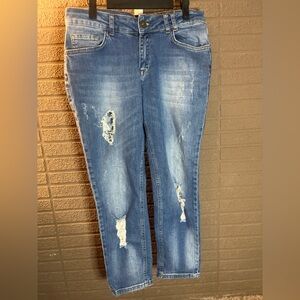 Stylish Distressed Cropped Jeans in Blue